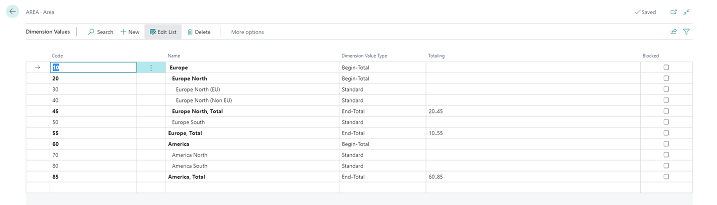 Screenshot of the Dimension Values
page.